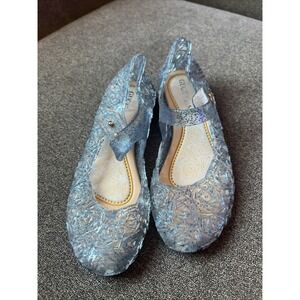 GUGUYeah Jelly Shoes Kids Size 31 Blue Glitter Rose Cutout Mary Jane Flats‎